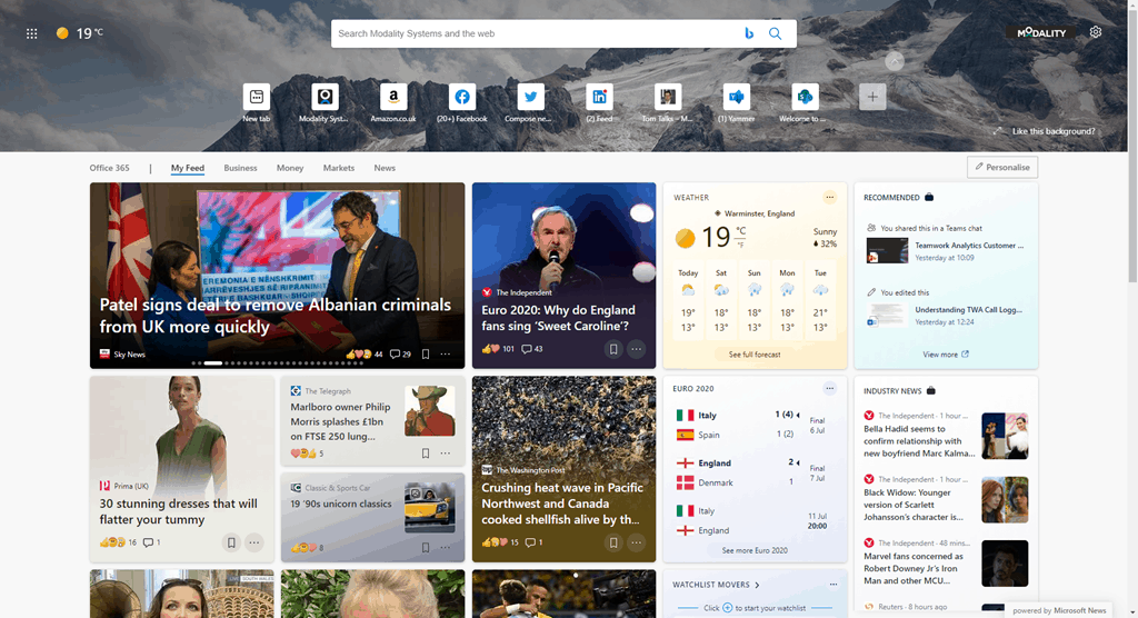 Microsoft Edge will open your email from the new tab page